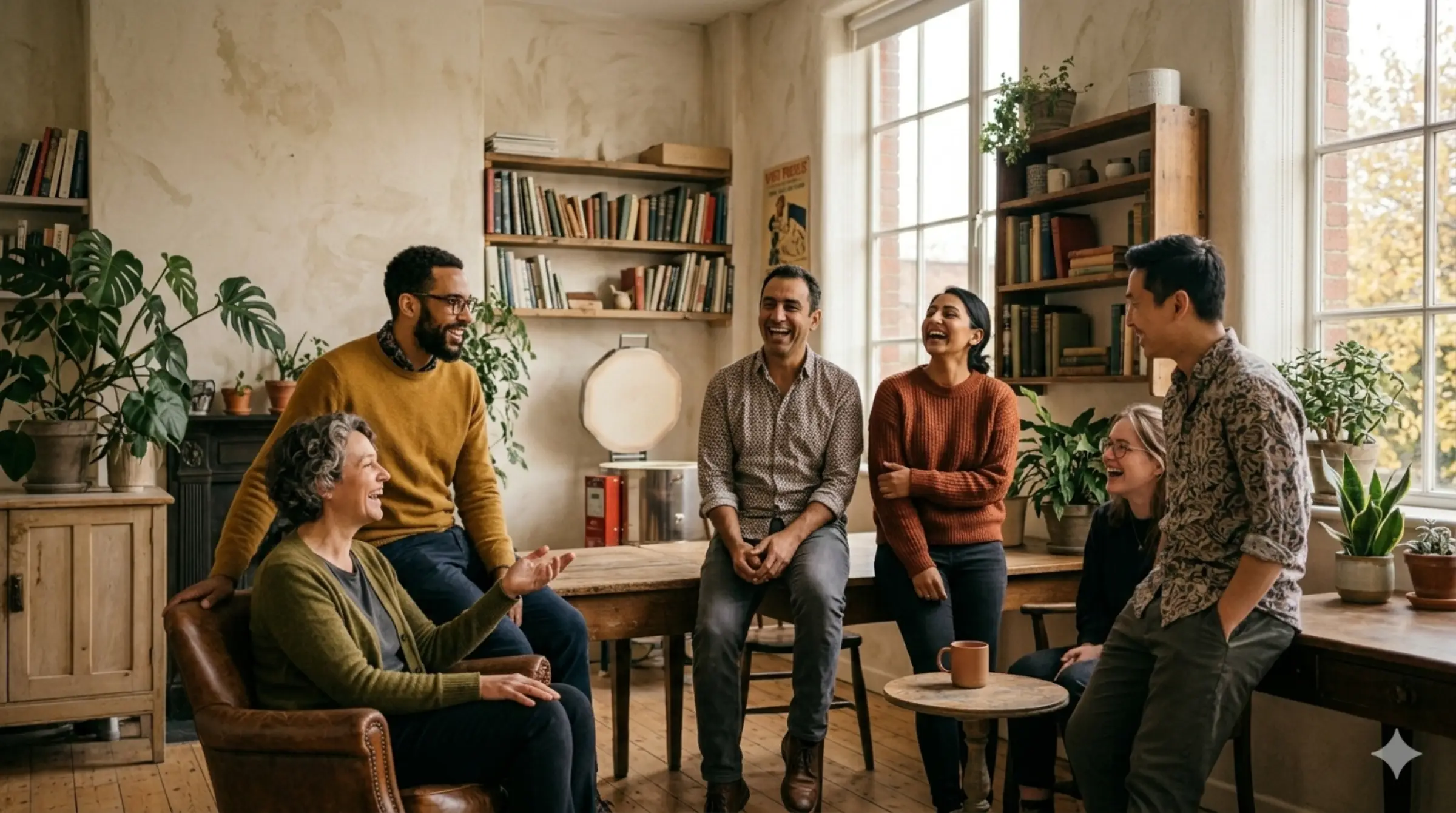 The DavidPM team relaxed in their workspace, mid-conversation.